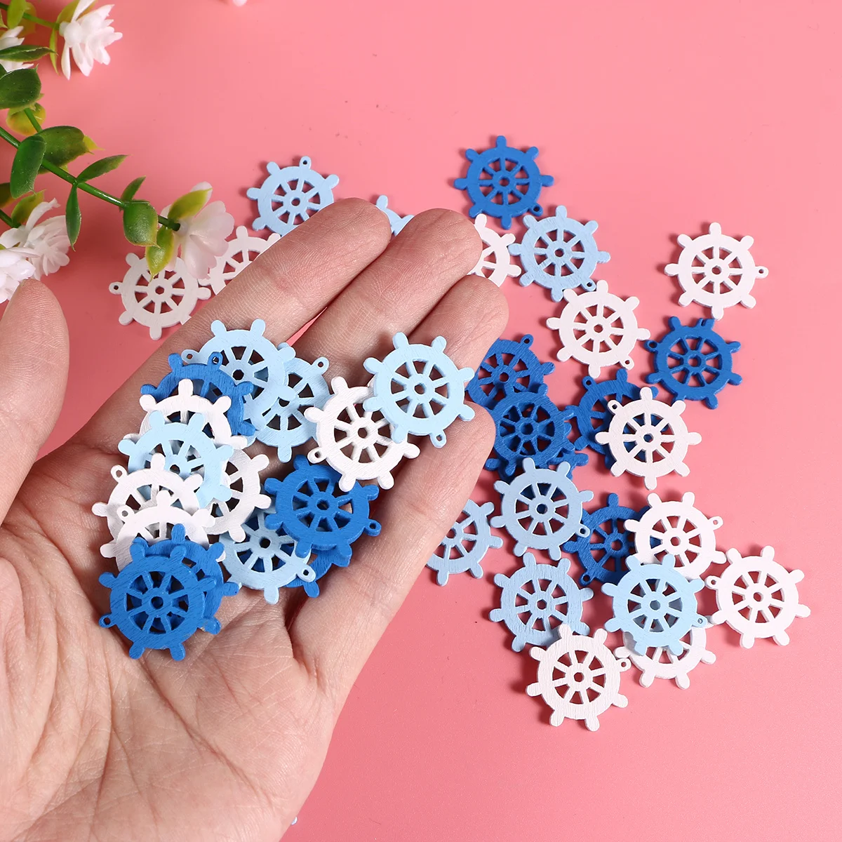 

60 шт. деревянных подвесок в виде якоря и руля, 23,5x23x2 мм, гладкие заготовки для скрапбукинга, домашнего декора, поделок, сувениров для вечеринок