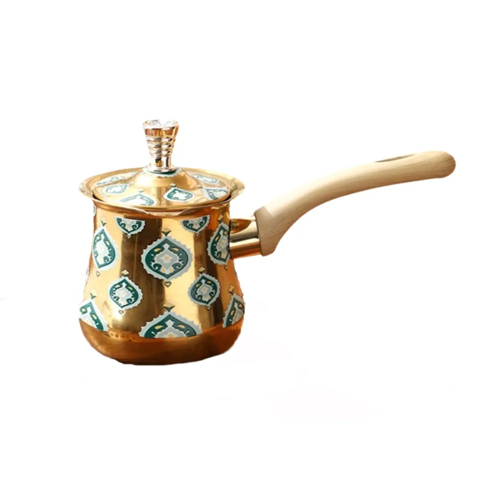 

550ml Turkish Coffee Pot Stainless Steel Long Wooden Handle Butter Melting Pot Arabic Style V Shape Diverter Port Milk Pot