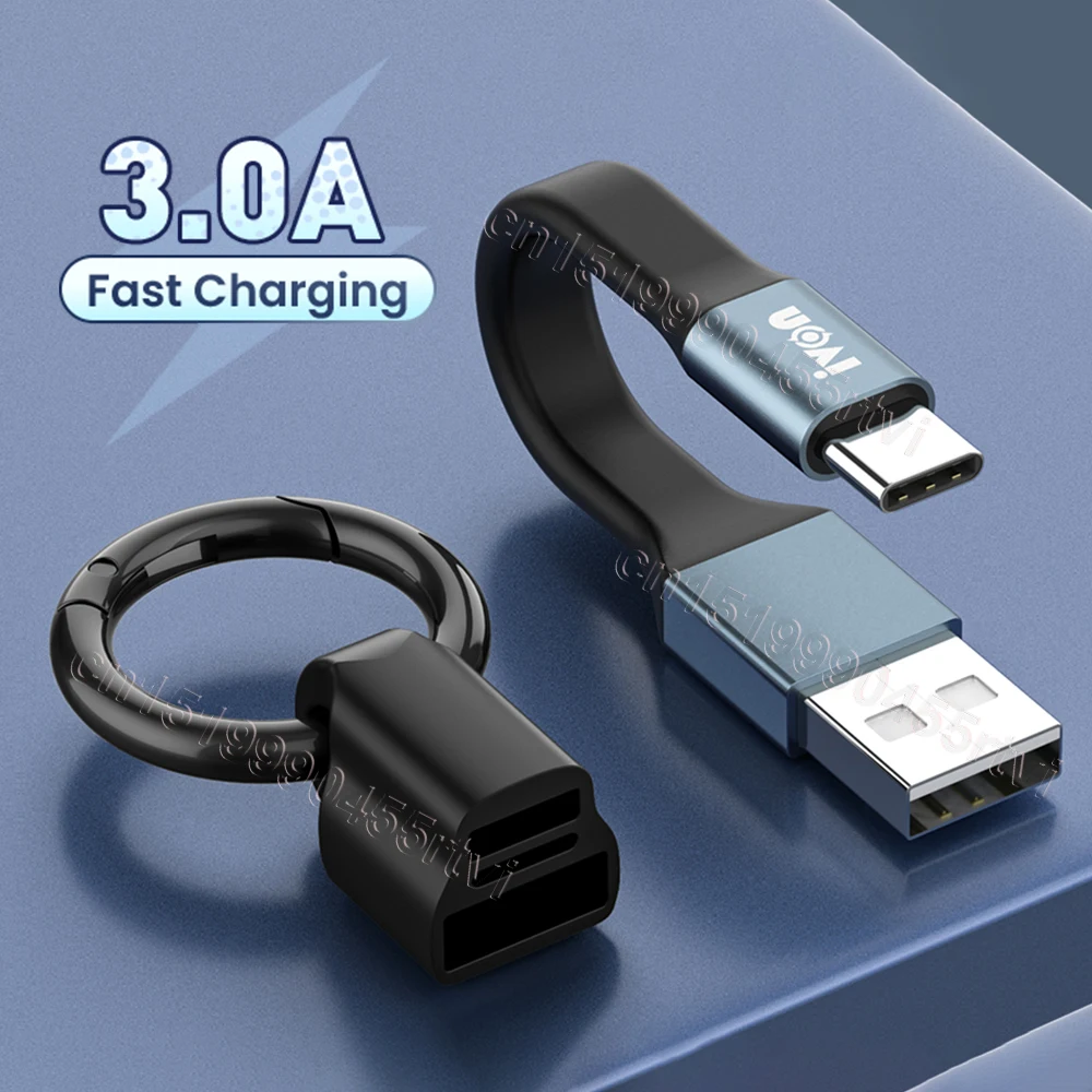 Mini 3A USB Type-C Fast Charging Data Cable Portable Keychain QC 3.0 USB Type C Short Cable Cord For Samsung Xiaomi Huawei