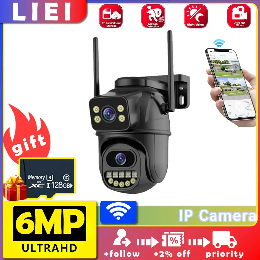 

LIEI 4K UHD 6MP WiFi Surveillance Camera X Digital Zoom Dual Lens AI Human Detect Outdoor Security PTZ IP 360 Smart Cameras