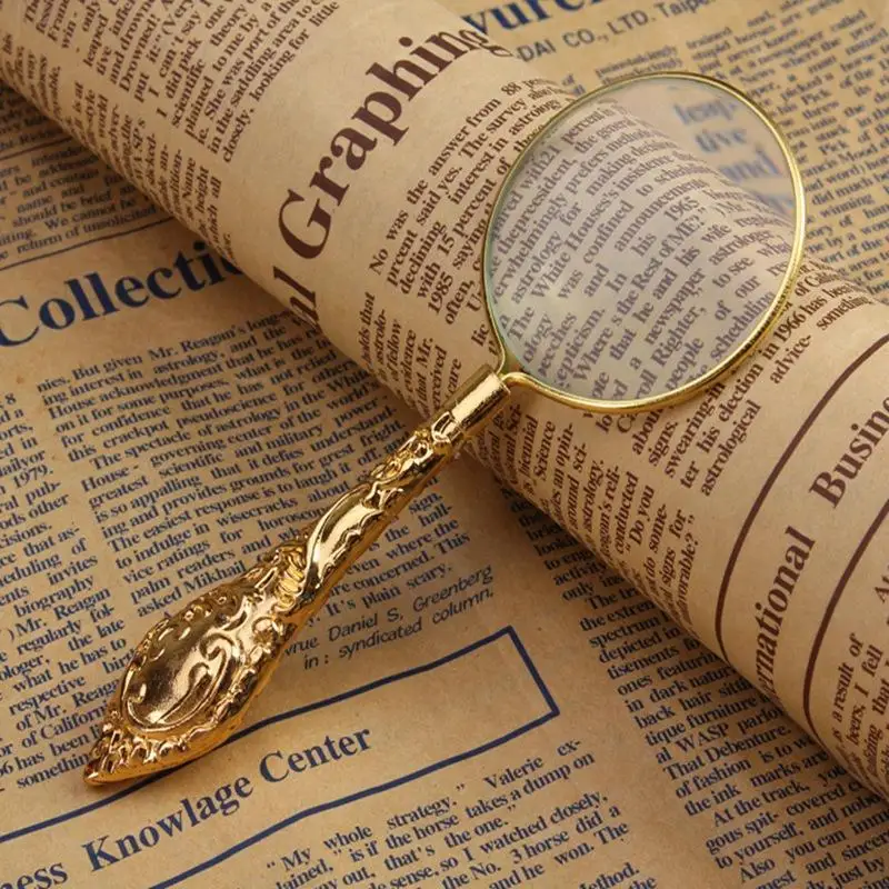 45Mm New European Delicate Pattern Handle Retro Glass Lens High-Grade Embossed Handle Reading Magnifying Glass for Reading Lupas