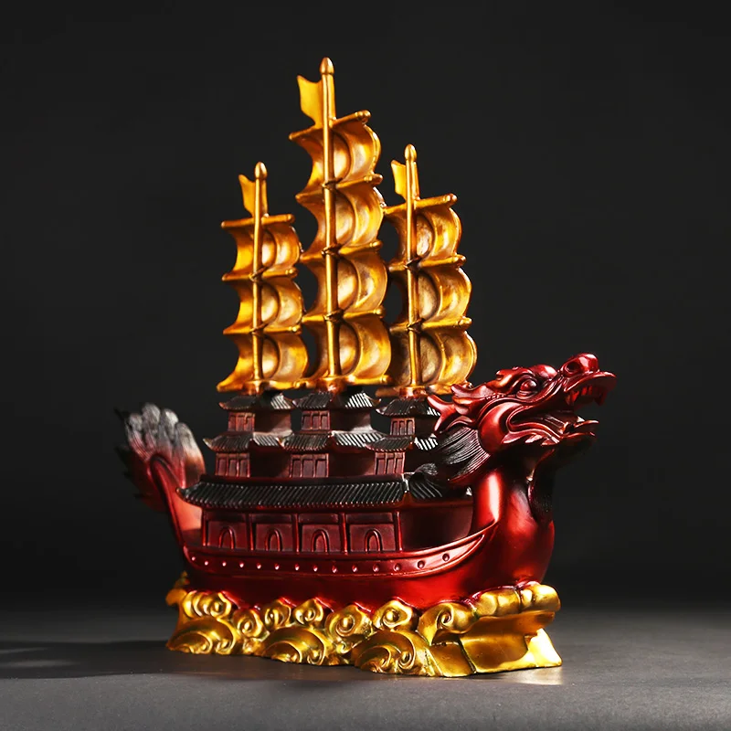 تمثال الحظ السعيد الآسيوي الكبير عالي الجودة لشركة المتجر المنزلي يجلب حسن الحظ نجاح قارب التنين تمثال التميمة النحاسي #3