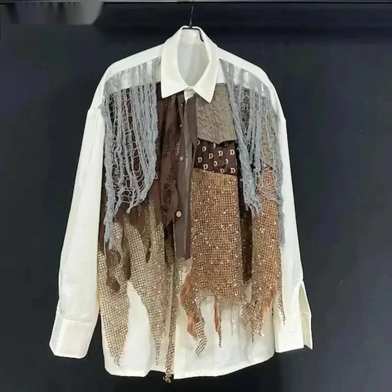 Design Multi-layer Long Sleeved Men's Shirt Autumn Loose Design Niche Fashion Patchwork Contrast Color Male Tops XDS3W