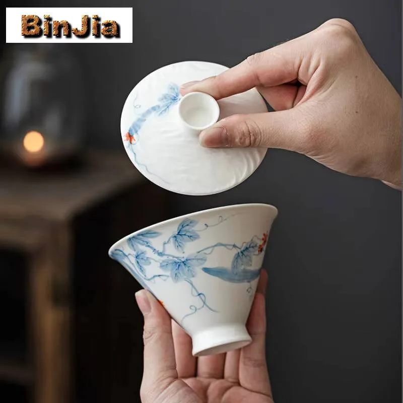 140 مللي رسمت باليد اللوف Gaiwan الرجعية الخيزران قبعة مكافحة السمط الشاي تورين المنزلية صنع غطاء وعاء العناصر الحلي لوازم