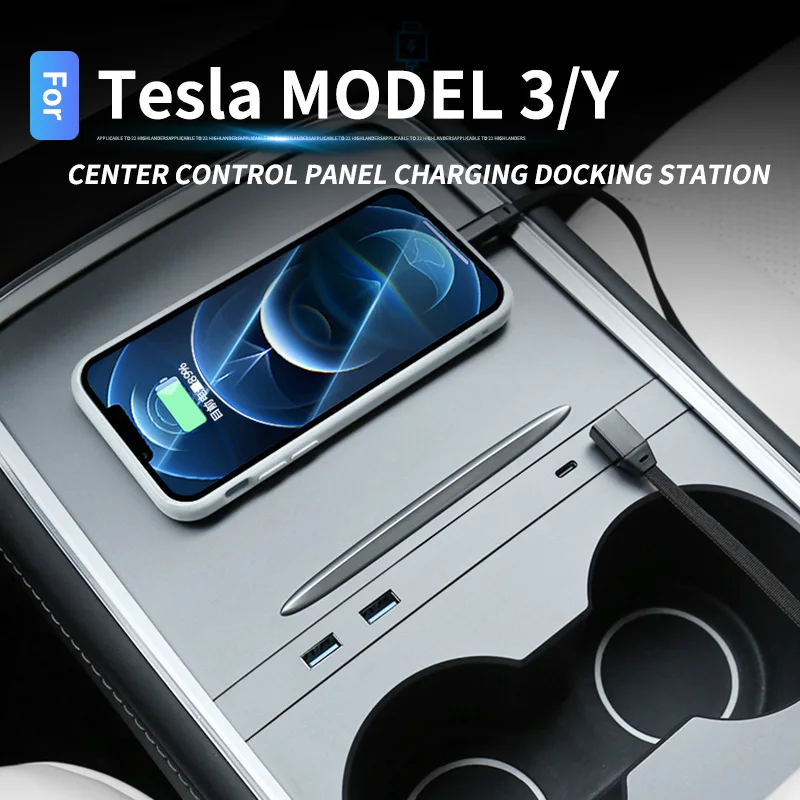 

For Tesla Model 3/Y 2021 2022 27W Quick Interior Charger Intelligent USB Shunt Hub Electric Vehicle Docking Station Accessories