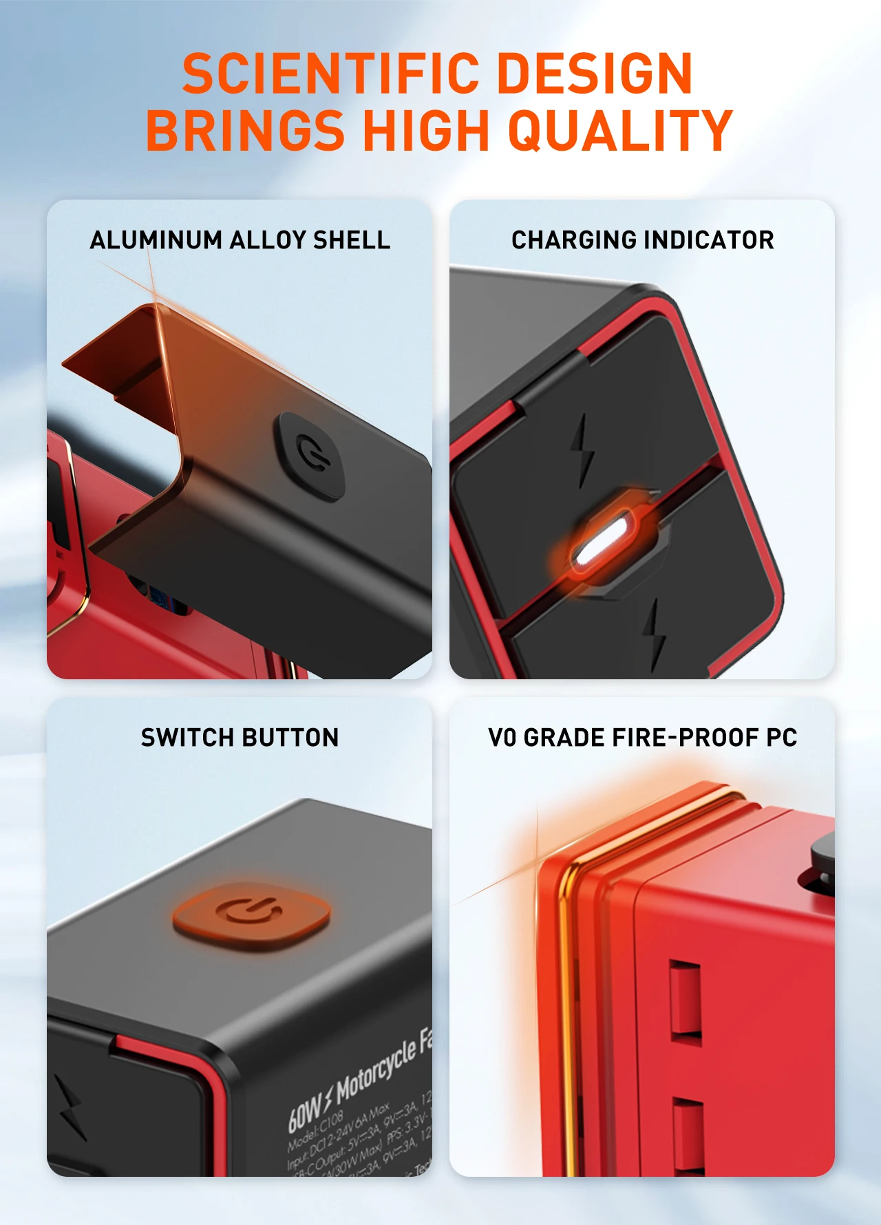 LDNIO Motorrad USB Schnellladegerät 60W Lenker Dual USB C UAB A Rückspiegel Wasserdichter Netzteiladapter mit Schalter – Detail 8