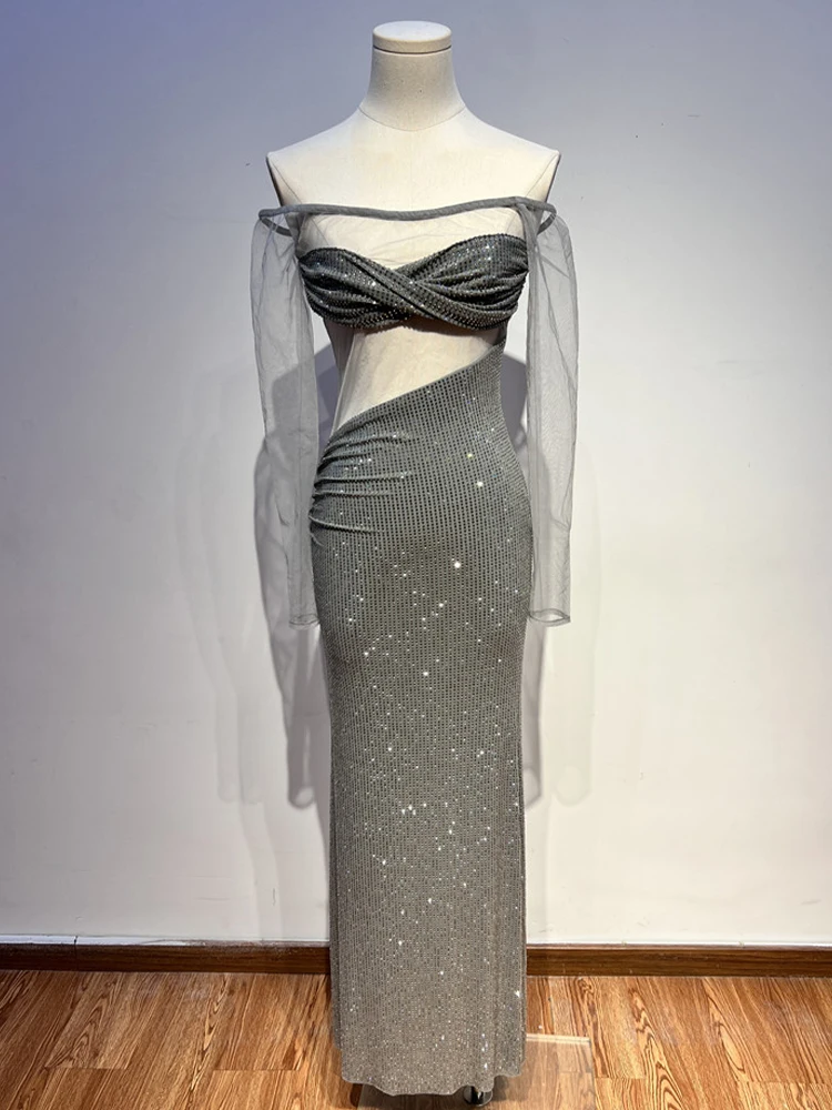 المرأة مثير بورجوندي شبكة الترتر فساتين ماكسي انظر من خلال غير النظامية Bodycon الأحمر الرسمي نادي الحفلات ثوب زفاف فستان حفلة موسيقية