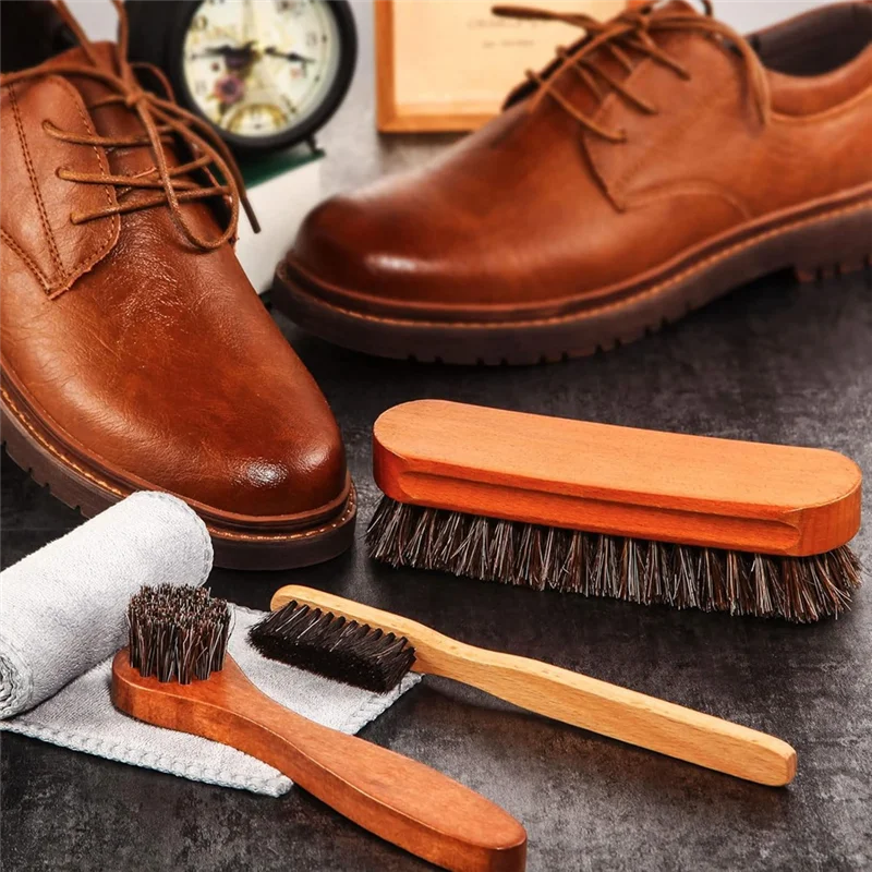 GYTB-7 piezas de cepillo para zapatos de pelo de caballo, Kit de brillo, zapatos de cuero, cepillo de limpieza para botas, cuidado, aplicadores limpios Dauber