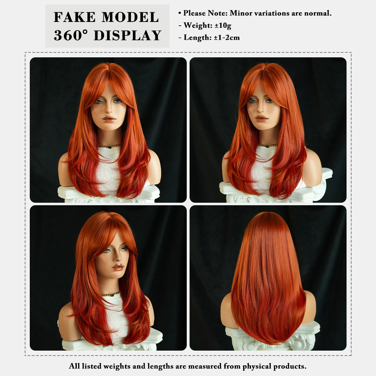 7JHH WIGS Long Straight Orange Wig for Women Modest Fashion Synthetic Middle Part Wear and Go Copper Wigs with Curtain Bangs - view 5