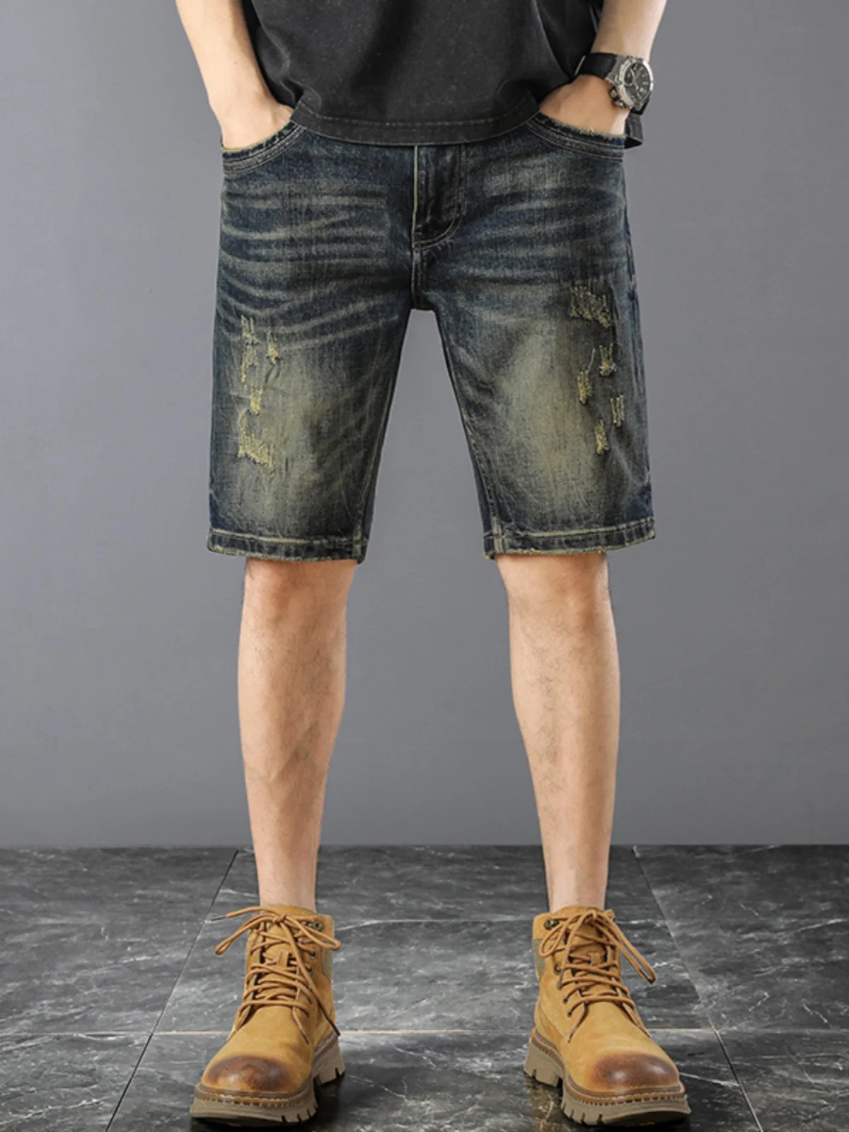 

Retro Denim orts Men's Casual Worn Five-Pointed Pants Trendy Summer New Sle Youthful Wear Resistant Straight Leg Fit Jeans