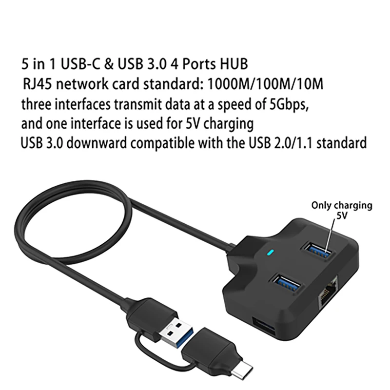 Splitter Adapter 5G RJ-45 LAN Adapter Type-C/USB3.1 HUB Multi-function docking station Extension Cable Ethernet Type-c converter