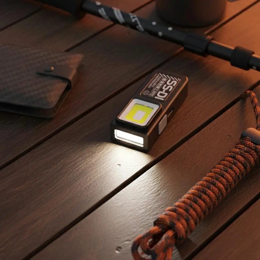 Powerful Mini COB LED Keychain Flashlight USB Rechargeable Hanging Work Light Waterproof Keyring Camping Walking Pocket Lamp