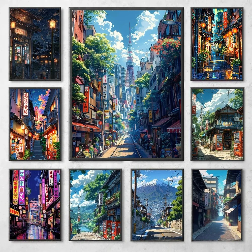 Japanese Living Lifestyle - Manga Style Japanese Street Landscape Canvas