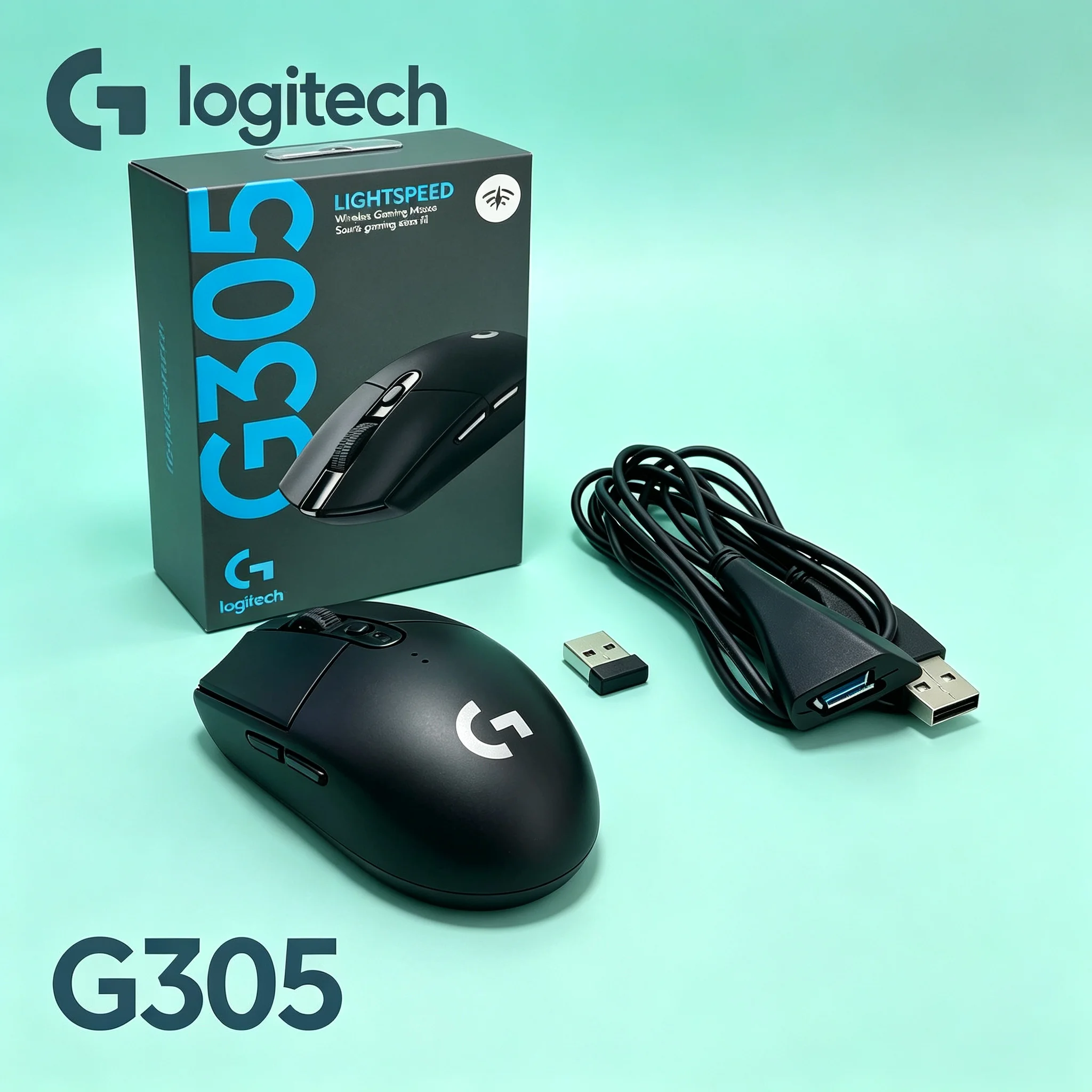 Logitech G305 Complete Wireless Gaming Mouse Set With Transfer Adapter Cable Comfort Hand Grip Mice For Casual Game Playing And