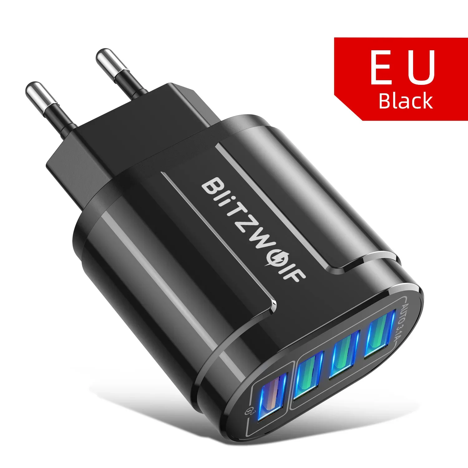 BlitzWolf BK-385 48W 4 USB-poorten QC 3.0 snellader muur reizen opladen EU-stekkeradapter voor 14 14 Plus 14 Pro voor Galaxy S22