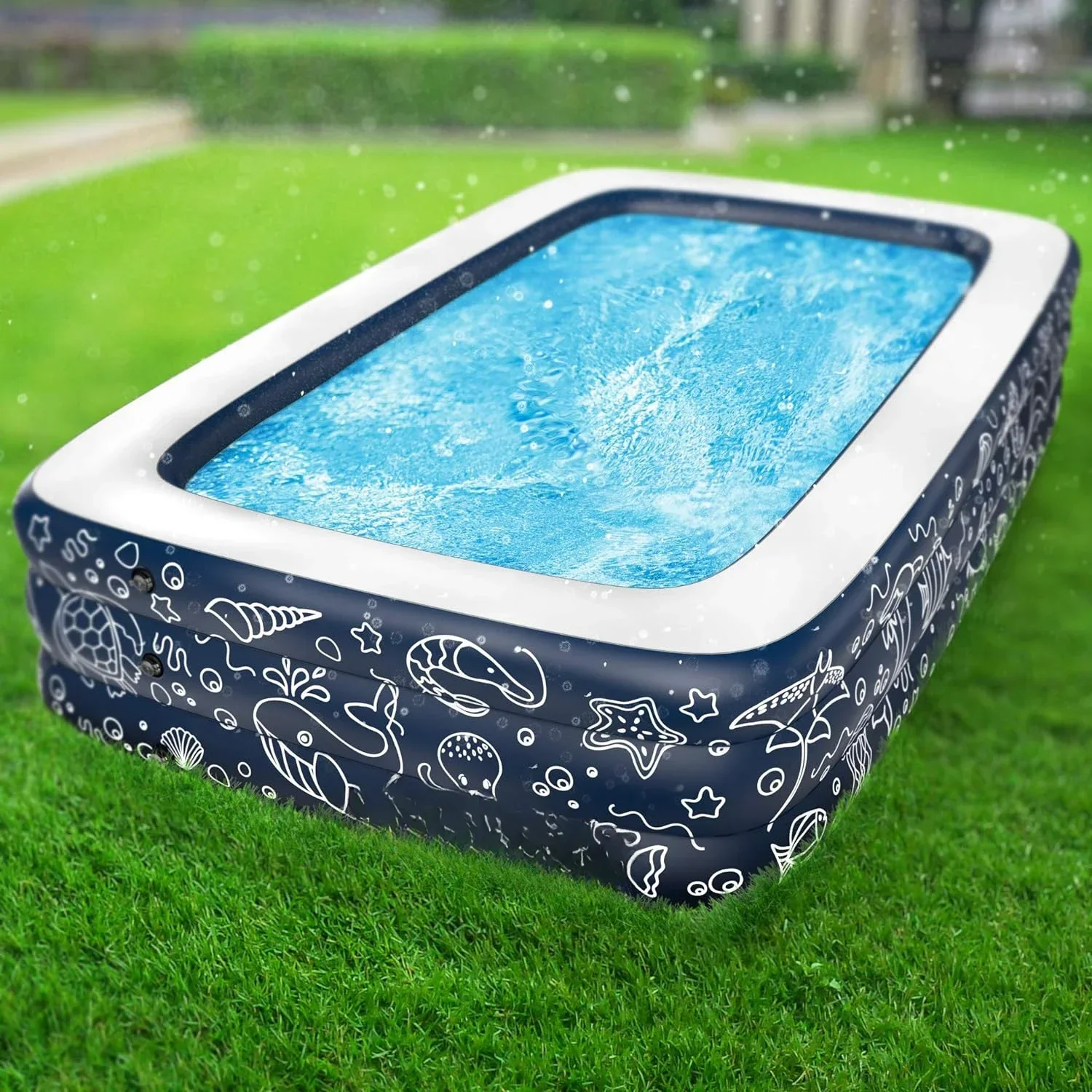 Inflatable Pool, XL Above Ground Swimming Pool for Kiddie/Kids/Adults/Family, Dark Blue (Large 10'x6' Ft / 22