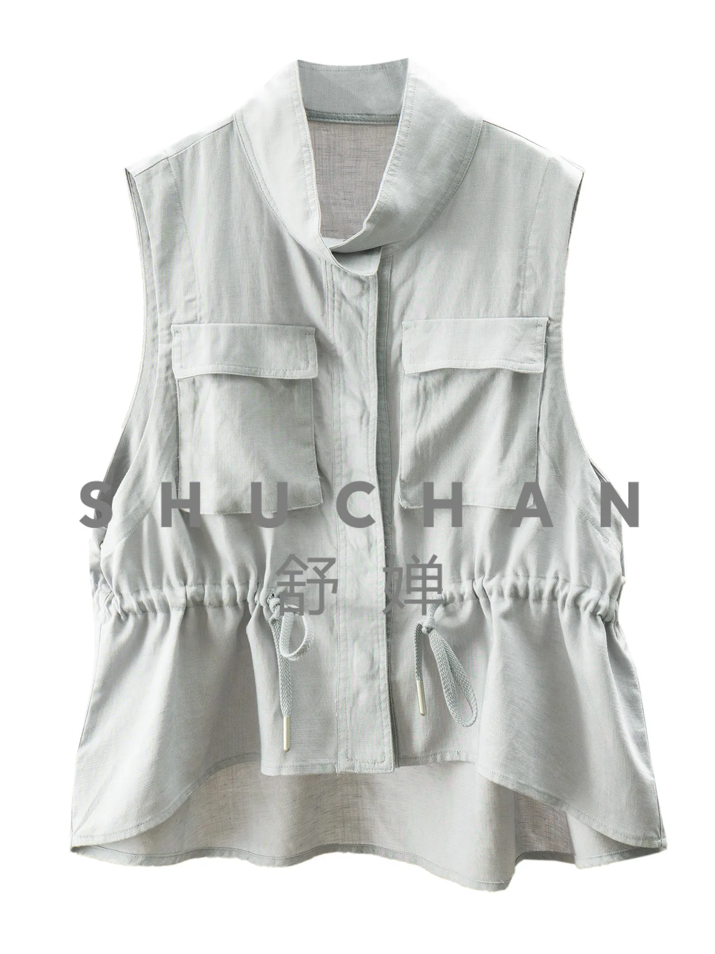 

Old Money Texture, High-quality Linen, Large Pocket Drawstring, Vest Jacket for Women 37L8 Casaco Feminino Vest Women