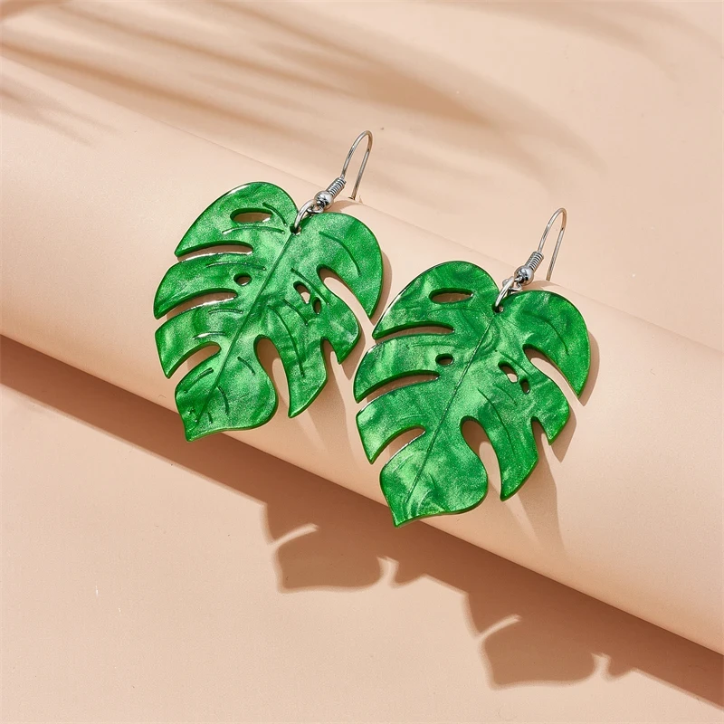 Acrylic Palm Leaf Design Drop Earrings Summer Vacation Style Monstera Dangle Earrings Fashion Jewelry