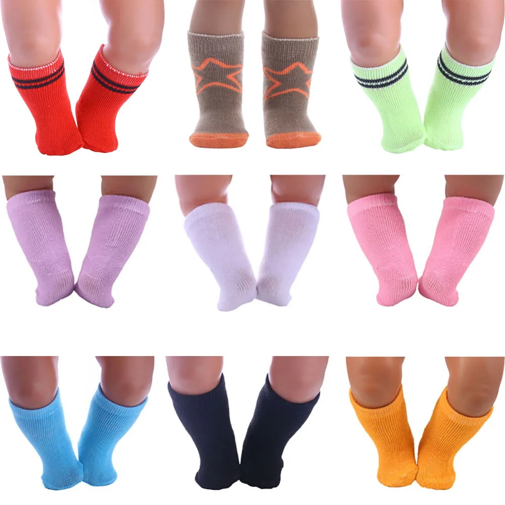 A Pair Of Solid Color Socks For 18-inch American Doll & 43cm Doll,Doll Accessories For New Born Baby Doll Clothes Children Gifts