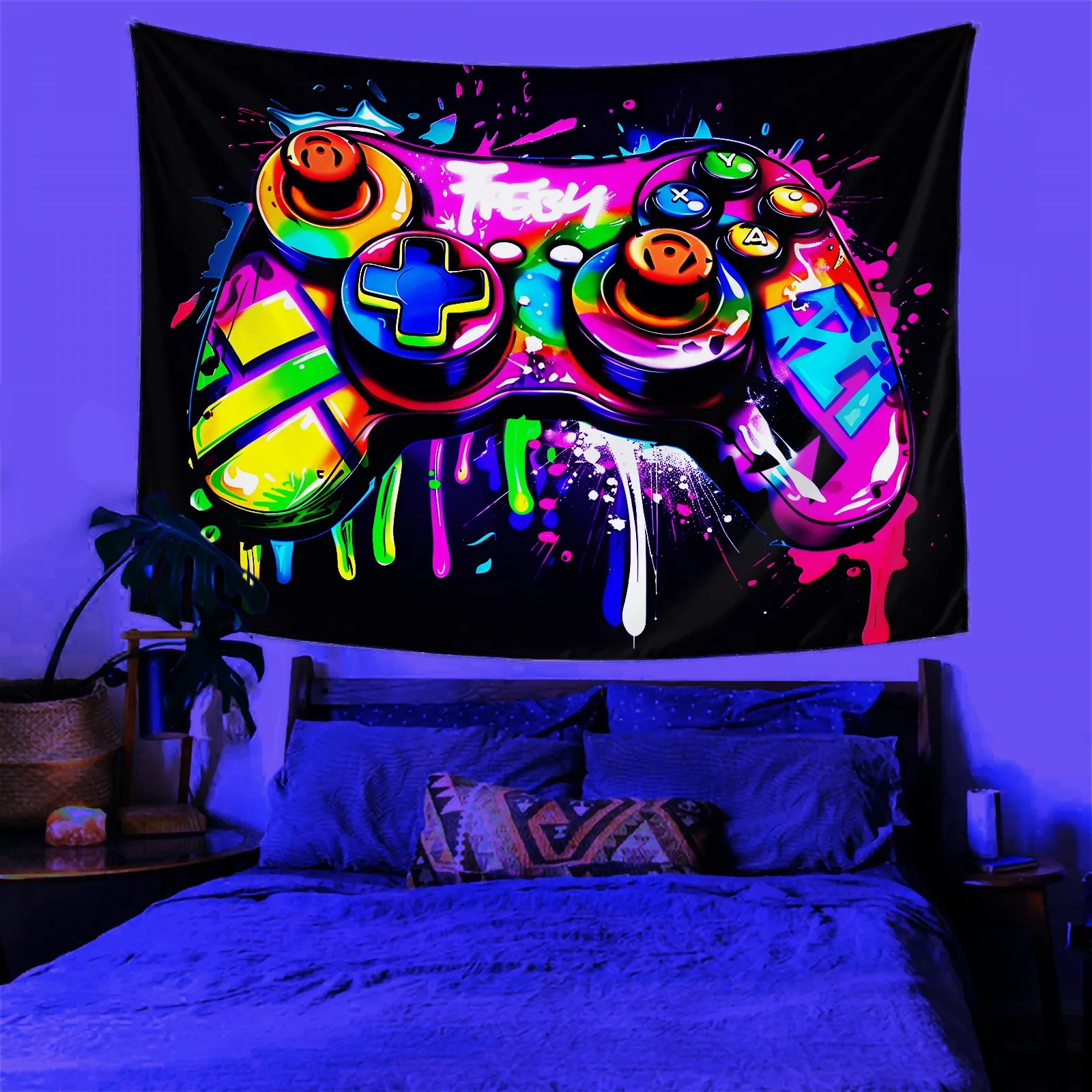 

Colorful Game Controller Neon Tapestry,UV tapestry wall hanging bedroom home party decoration