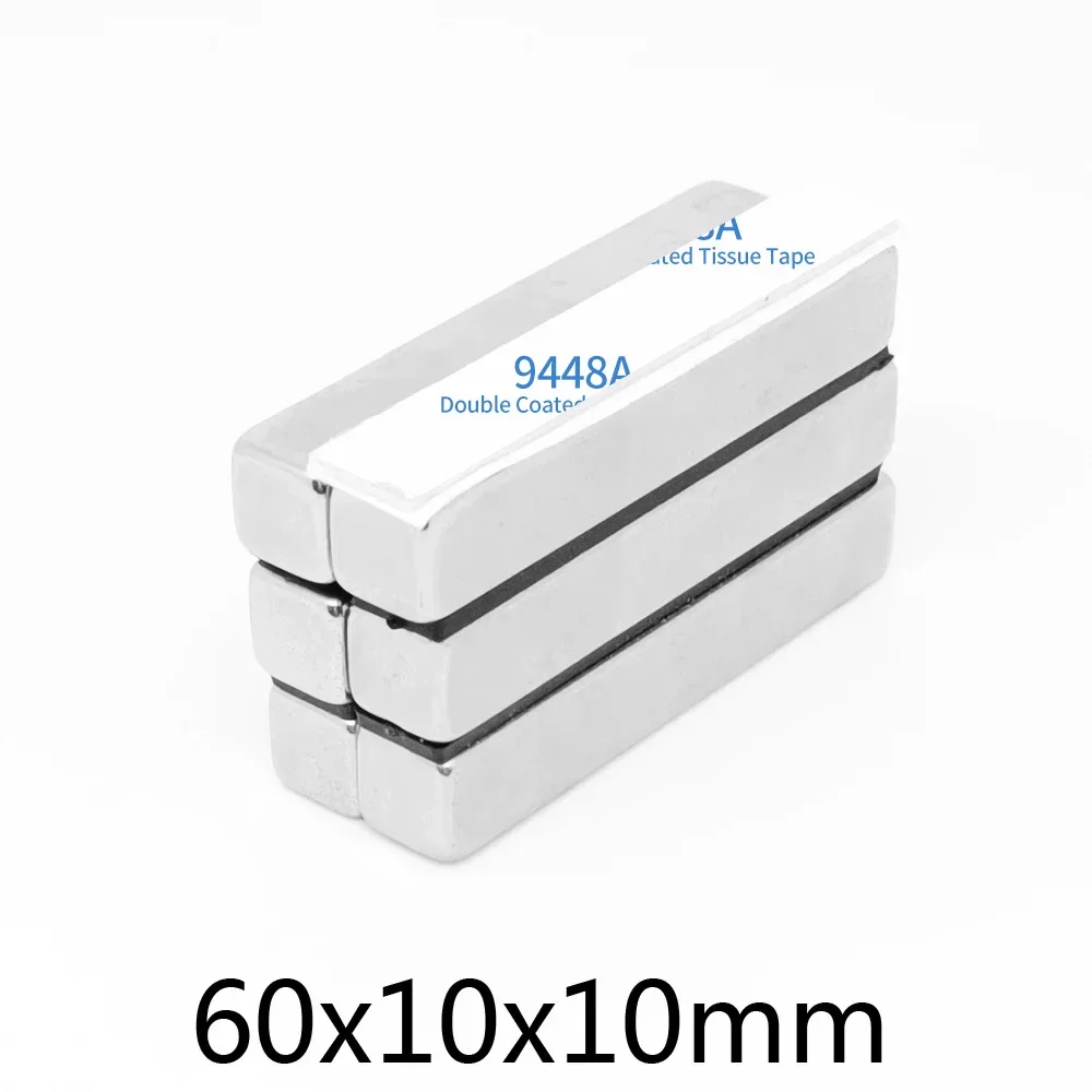 60x10x10mm Thick Sheet Powerful Strong Magnetic Magnets With 3M Tape 60*10*10 Block Permanent NdFeB Magnet 60x10x10