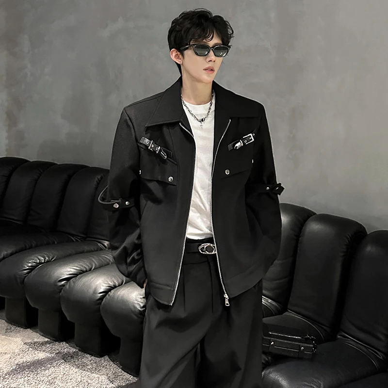 

k Decosition Metal Bule Design ort Motorcycle Jaet Men's High-End Feeling Cool Sle Autumn Faion Outerwear