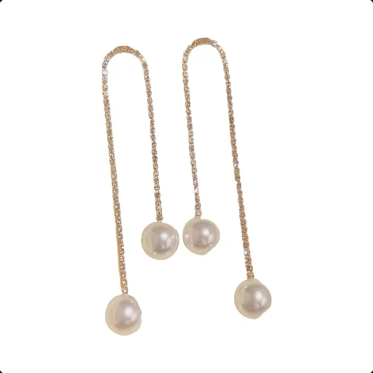Korean Fashion Fairy Long Crystal Pearl Earrings For Women Jewelry 2026 Trending Luxury Zircon Women\'s Tassel Drop Earrings JN9