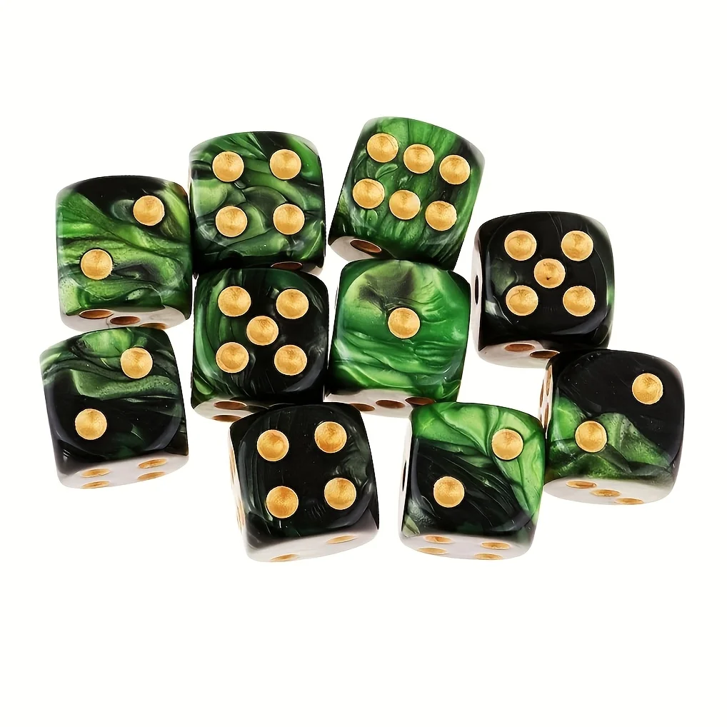 10pcs Green Black Points D6 Dice Set 40k Cthulhu Board Game Dice, Perfect Gift For Birthday Christmas And Halloween