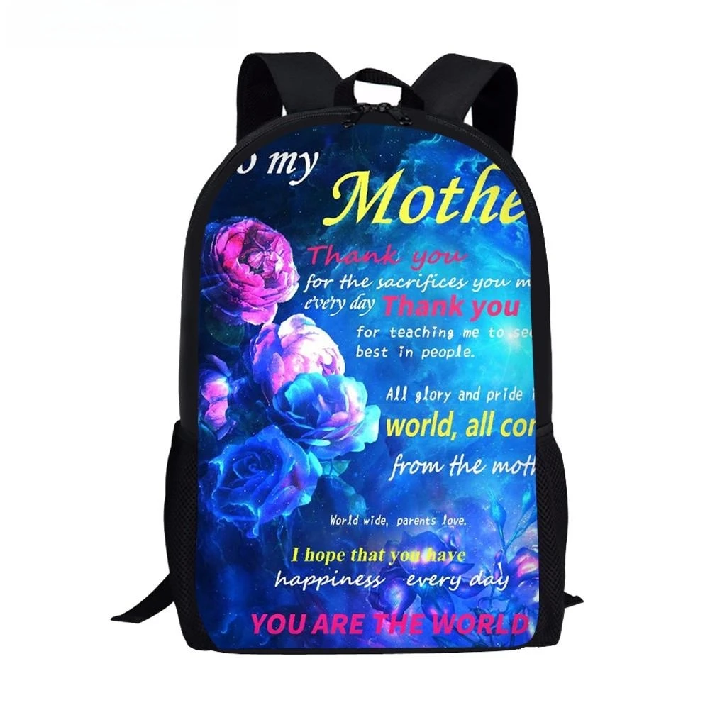 Mothers Day tas sekolah desain cantik remaja, tas punggung sekolah gaya sederhana, ransel Sekolah Tinggi motif bunga mawar untuk anak laki-laki dan perempuan