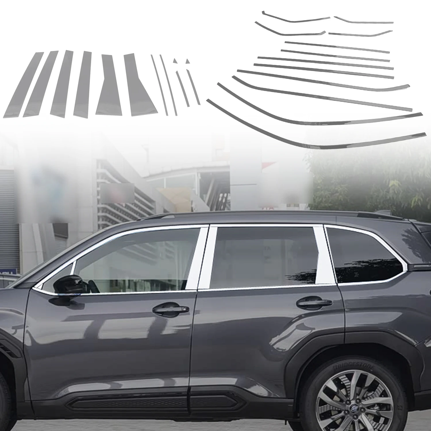 

For Subura Forester 2025-2026 Window Molding Middle Pillar Sill Molding Cover Trim Strip Car Exterior Accessories Black 24pcs