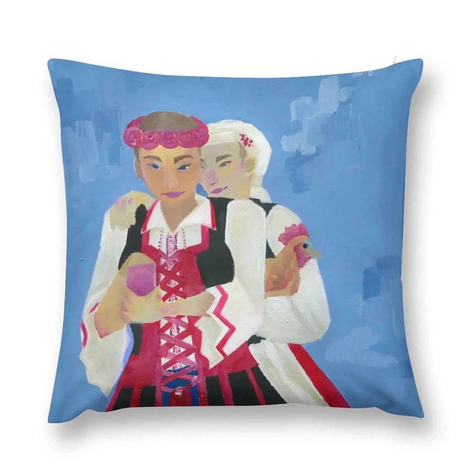 

Two girls, a Hen, and a Phone Throw Pillow Cushion Cover Luxury pillow cover luxury pillow