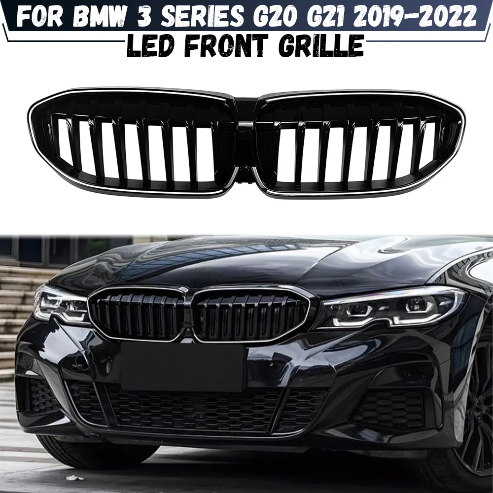 

For BMW 3-Series G20 G21 2019-2022 318i 320i 320d 330i 340i LED Light Kidney Grille Car Front Racing Grill