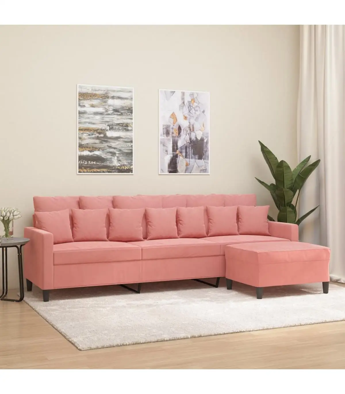 Sofas 3-seater sofa with pink velvet stool 210 cm