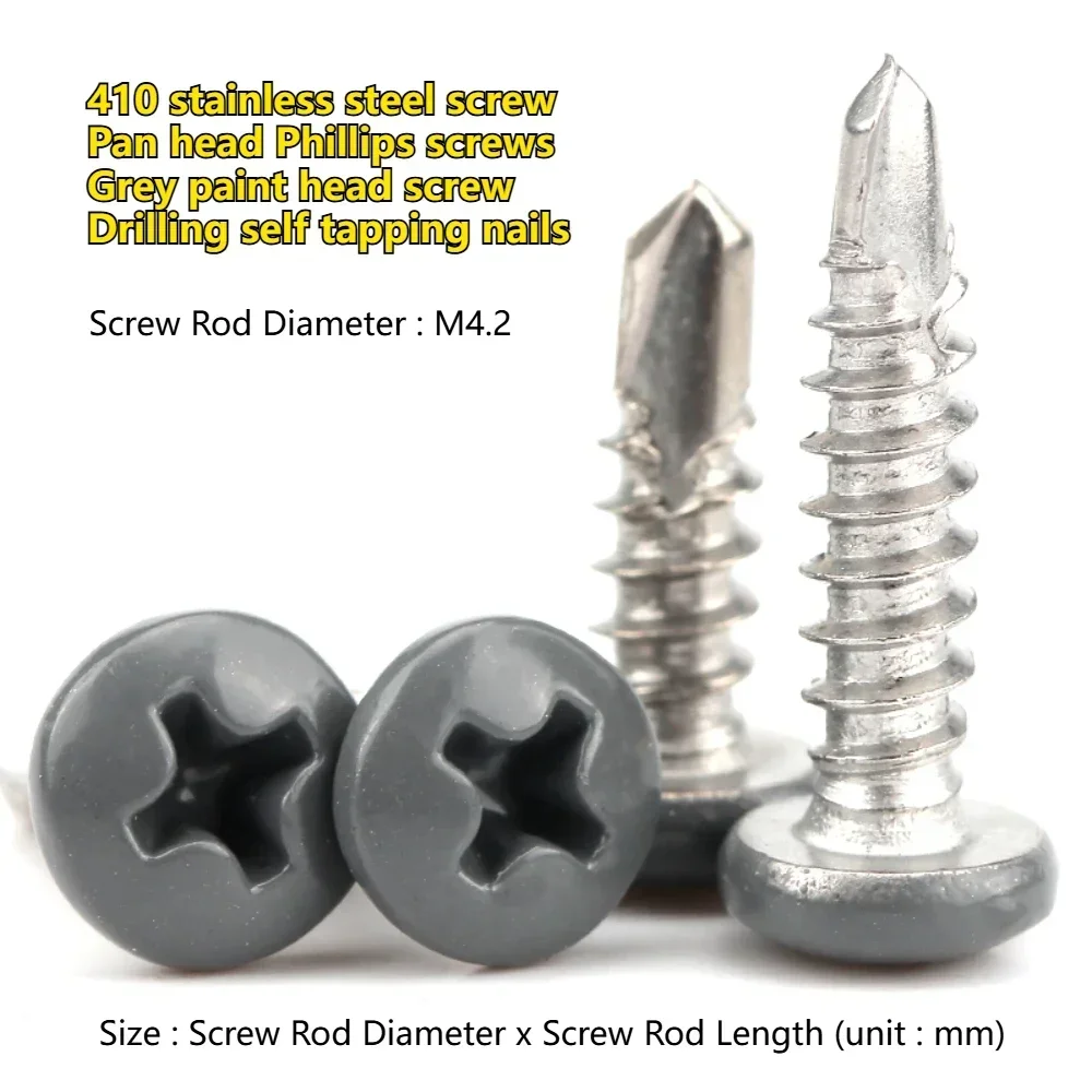 

XOGyAlBG M4.2 410 Винты с крестообразным шлицем из нержавеющей стали Болты с цилиндрической головкой Серый винт с красящей головкой Сверлящие саморезы Низ с резьбой