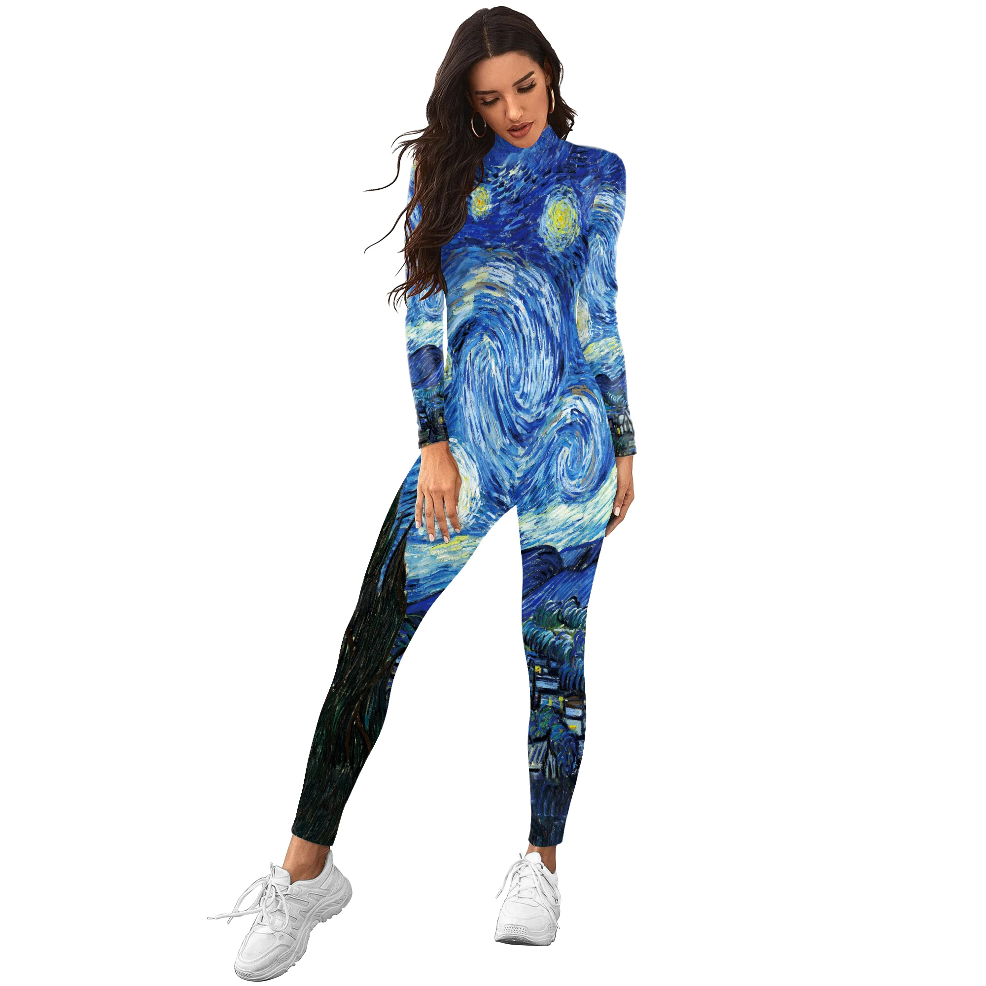 The Starry Night Pattern tuta donna Spandex tuta elastica Fancy Halloween Cosplay Costume Outfit adulto Zentai Suit