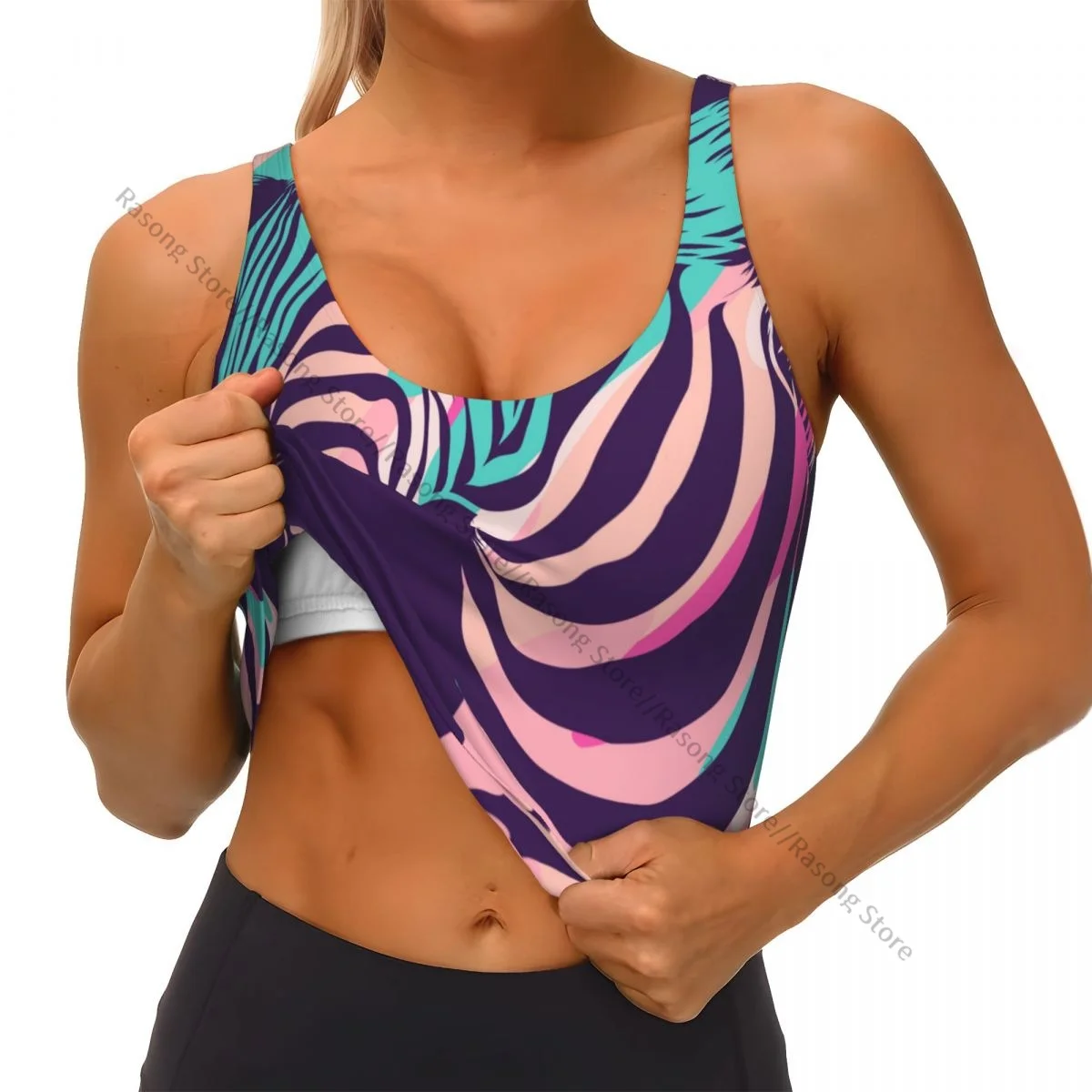 Vrouwen Sexy Sportvest Kleurrijke Zebra Dier Vrouwelijke Streetwear Sport Lingerie Tee Crop Top