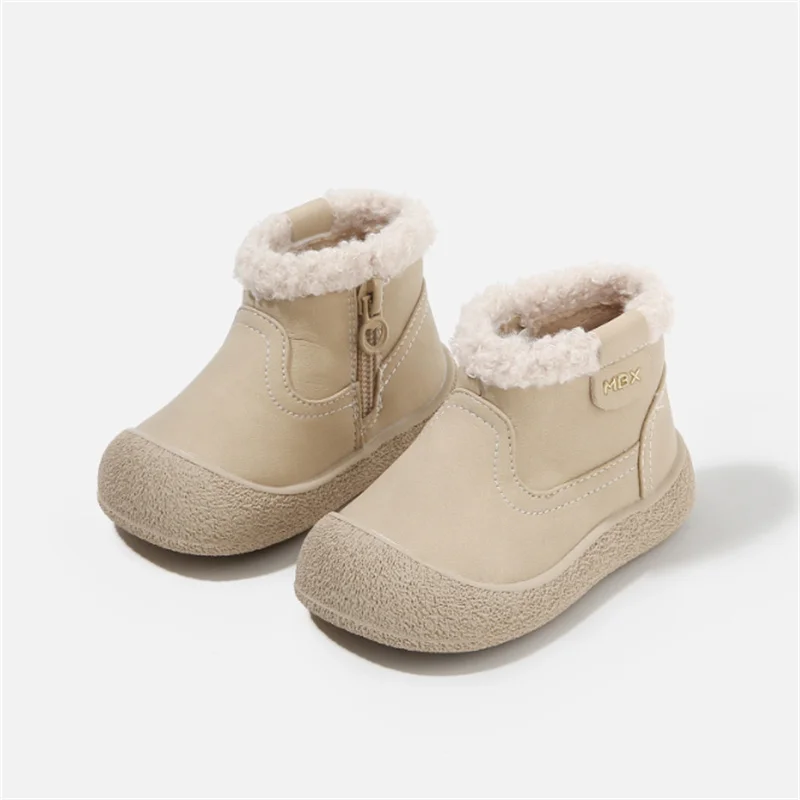 

Зимние детские зимние сапоги, кожаная толстая плюшевая теплая непромокаемая обувь для малышей, размер ЕС 16–66, модная теплая обувь для маленьких девочек и мальчиков