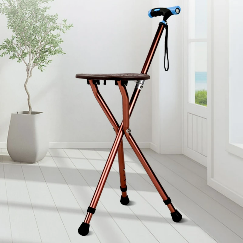 

Elderly Cane Chair with Stool Lightweight Folding Walking Stick with Lamp Can Sit Multi-functional Retractable Anti Slip Crutch