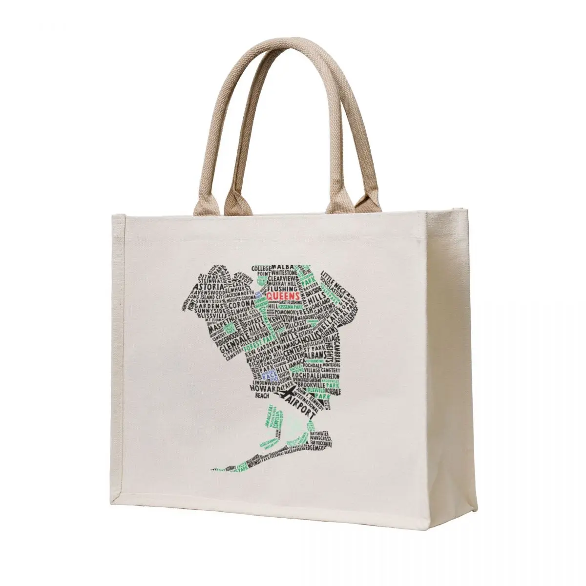 

Queens New York Map Typography Tote Bag Shopper handbag Portable shopping bag large tote bag eco folding