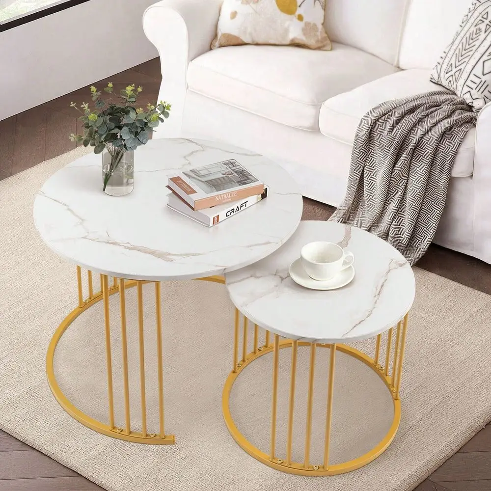 

Coffee Table Set Of 2, Round Table, Morden End Side Table Night Stand For Bedroom Dining Room
