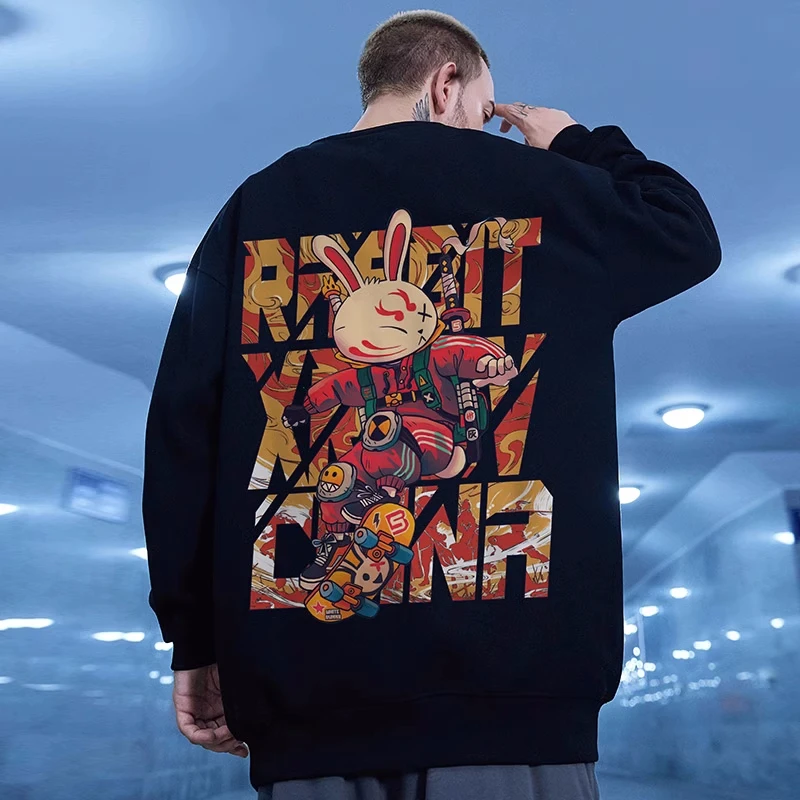 

Fashion Men's Sweatshirt Animated Rabbit Print Long Sleeve T-Shirts For Men Top American style Street Hip-Hop Oversized Clothing