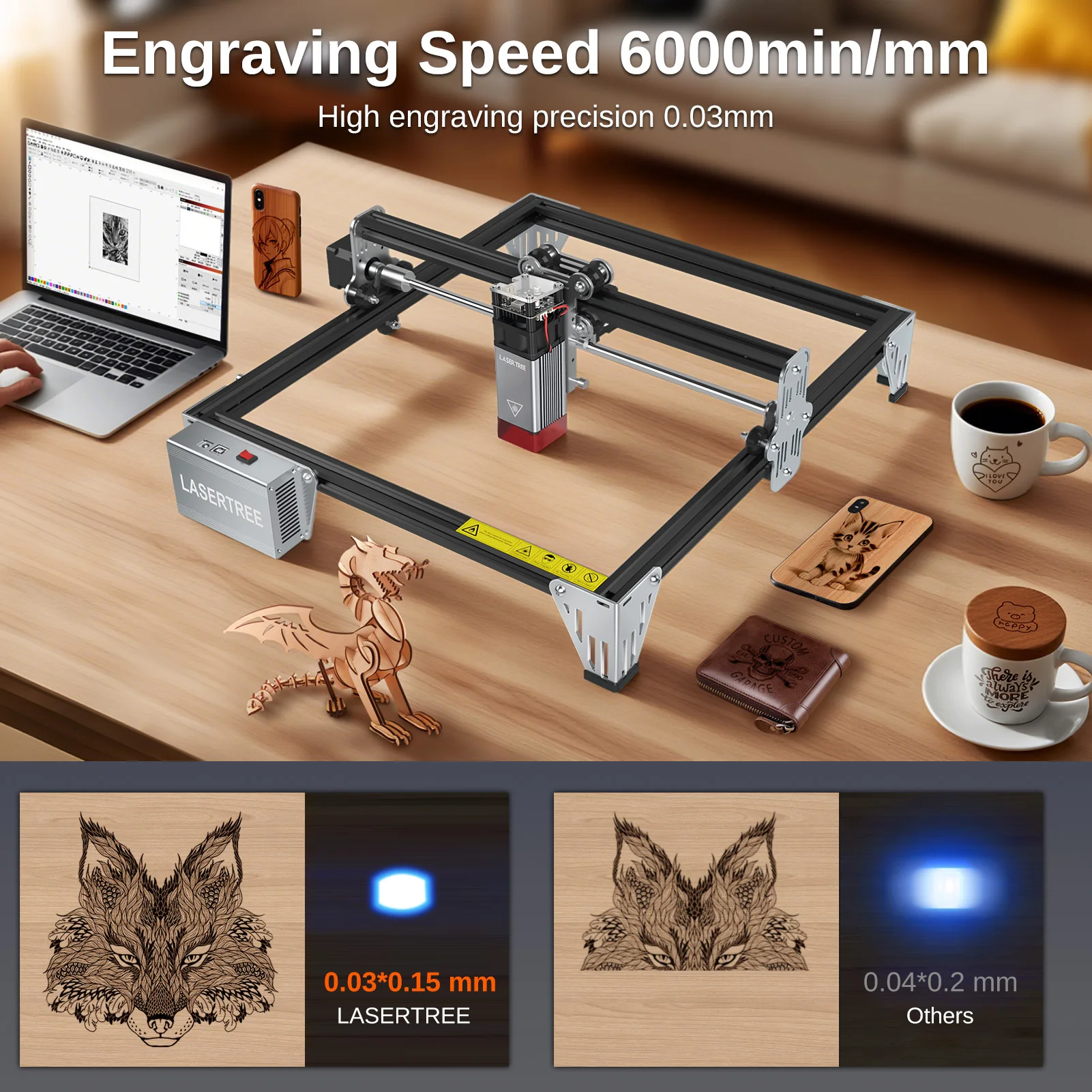 LASER TREE K1 Mini Laser Engraving Machine with 5W 10W Laser Head Laser Engraver Cutter Woodworking TTL Blue Light Laser Module