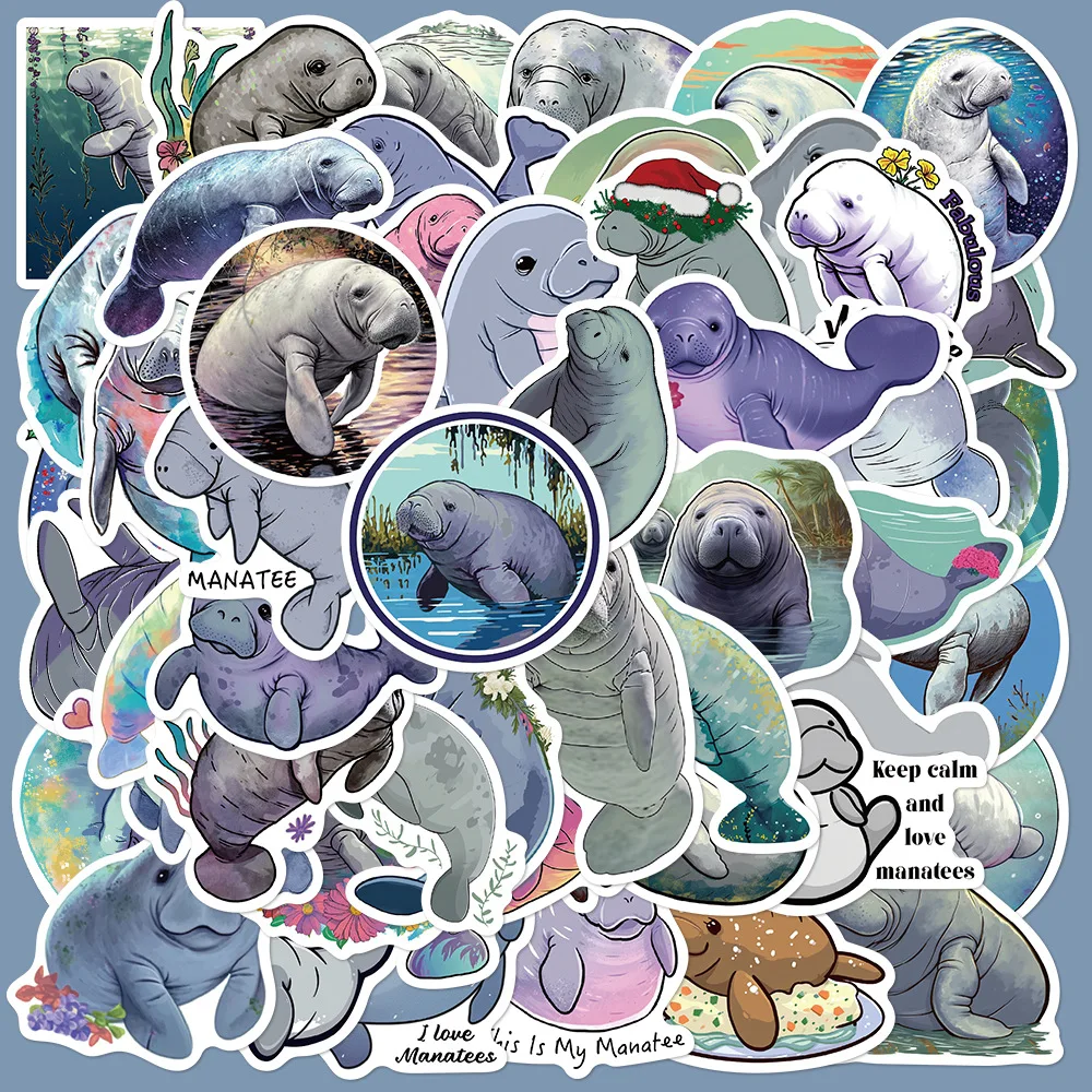 10/50PCS Cartoon Manatee Sticker Marine Animal Graffiti Decal Toy Gift Creative DIY Water Cup Stationery Box Scrapbook Guitar