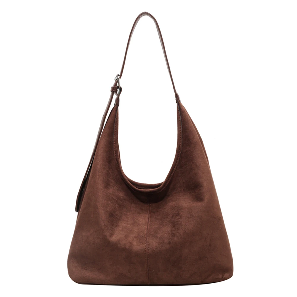 

Women Suede Shoulder Bag Fashion Tote Bag Large Capacity Stylish Crossbody Bag Solid Color Adjustable Strap Vintage Satchel Bag