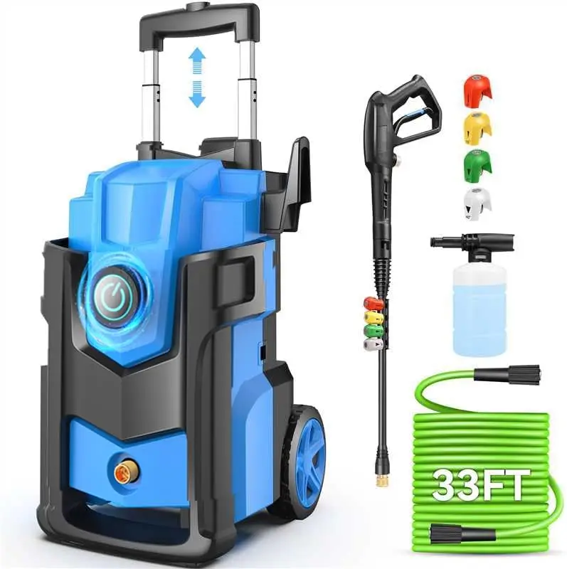Electric Pressure Washer 4.0 GPM 33FT Foam Cannon Hose Reel Blue