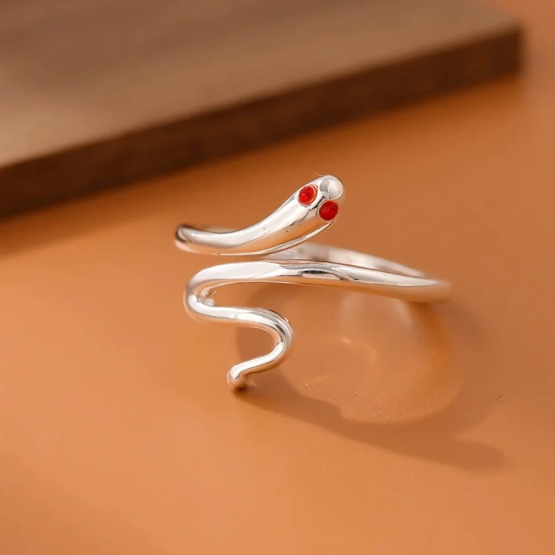 

Hot selling new 925 sterling silver fashionable red eye snake personality animal opening ring high-quality girl's accessory