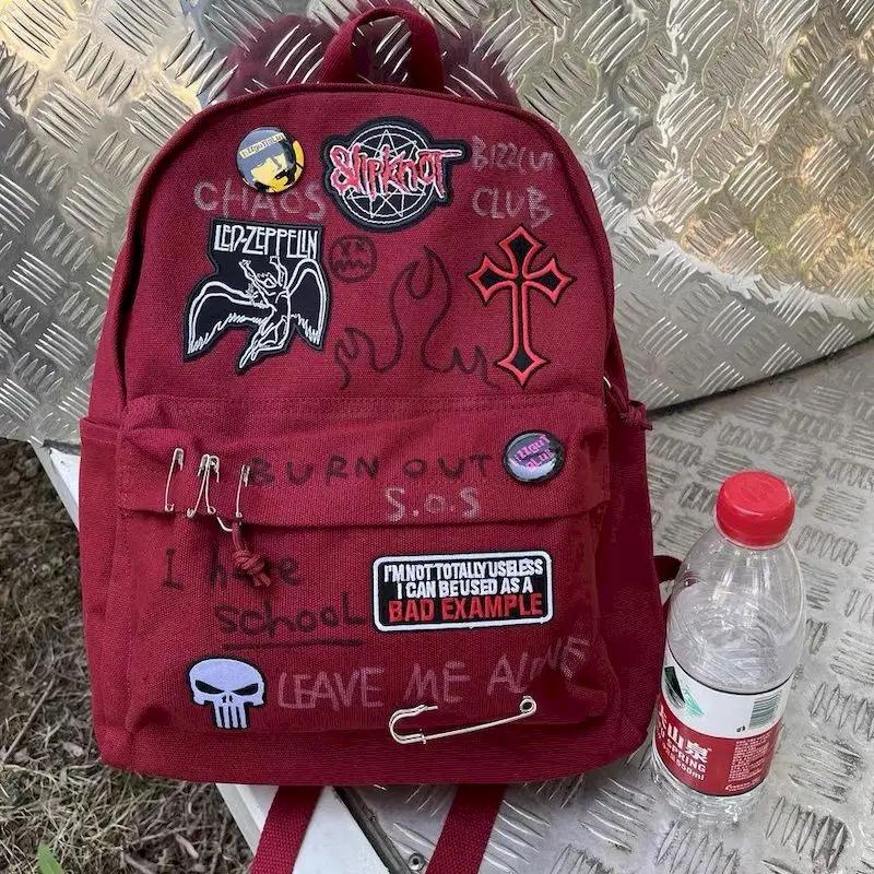 Mochila casual de grande capacidade para homens e mulheres, rocha vermelha vinho, mochilas estudantis Y2K, nova na bolsa, 2021