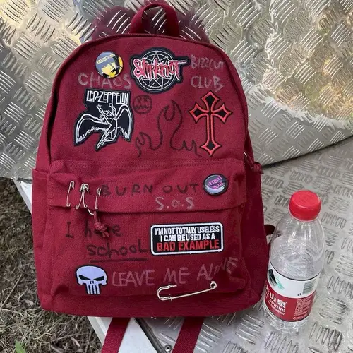 Imagen 2 del producto Mochilas Wine Red Rock Punk Y2K, mochila informal de gran capacidad para estudiantes para hombres y mujeres, novedad de 2025 en bolsa