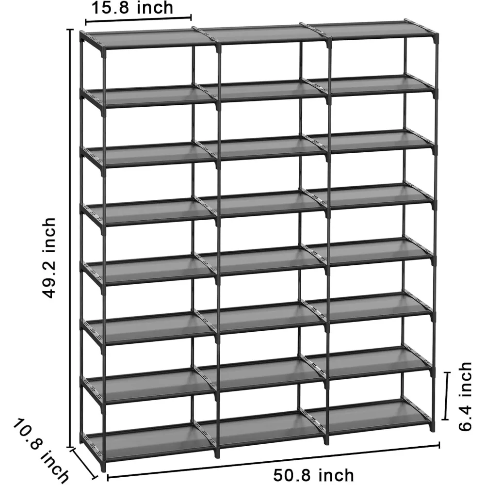 Shoe Rack 3 Row 8 Tier 54 Pairs Shoes Boots with 24 pcs ，Waterproof Dustproof Plate Storage Shelf ，Organizer Tower Unit Shelf