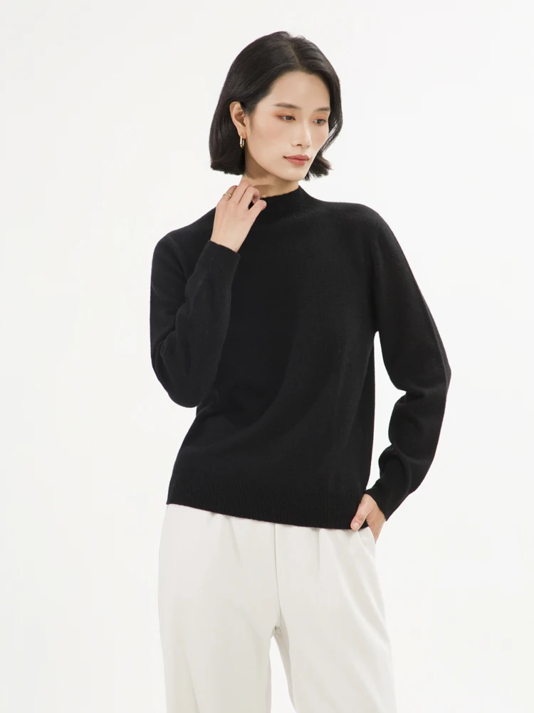 Otoño Invierno suéter de cachemira para mujer jersey básico con cuello simulado Tops de manga larga sin costuras prendas de punto de cachemira 100% respetuosas con la piel